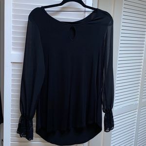 Cable and Gauge black sheer sleeve blouse